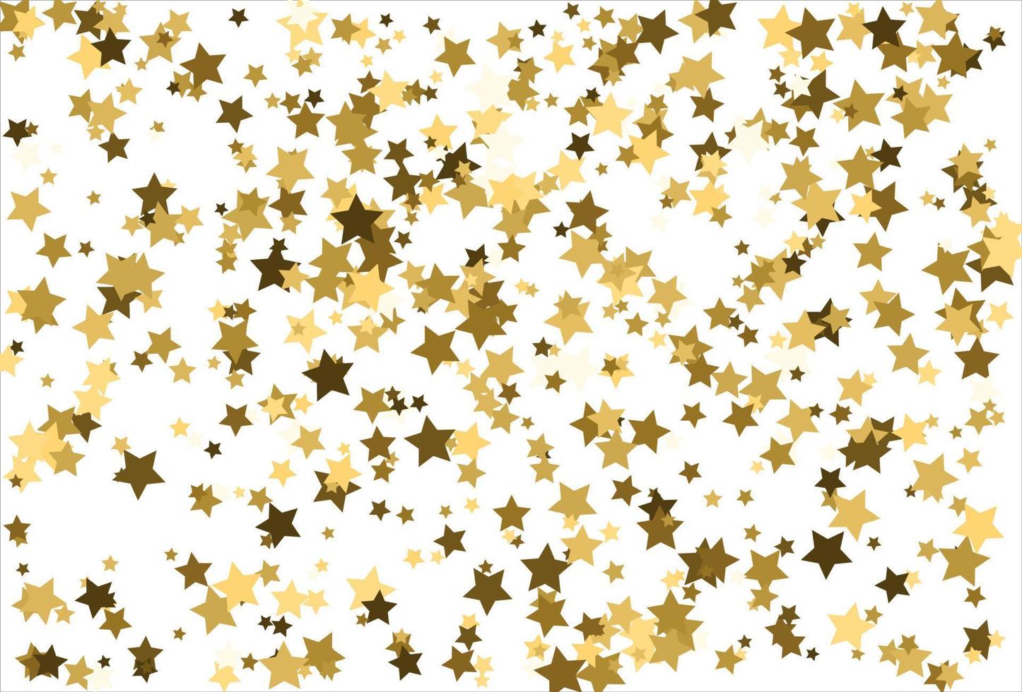 estrellas doradas que caen al azar sobre fondo blanco. patrón brillante para pancarta, tarjeta de felicitación, tarjeta de navidad y año nuevo, invitación, postal, embalaje de papel vector