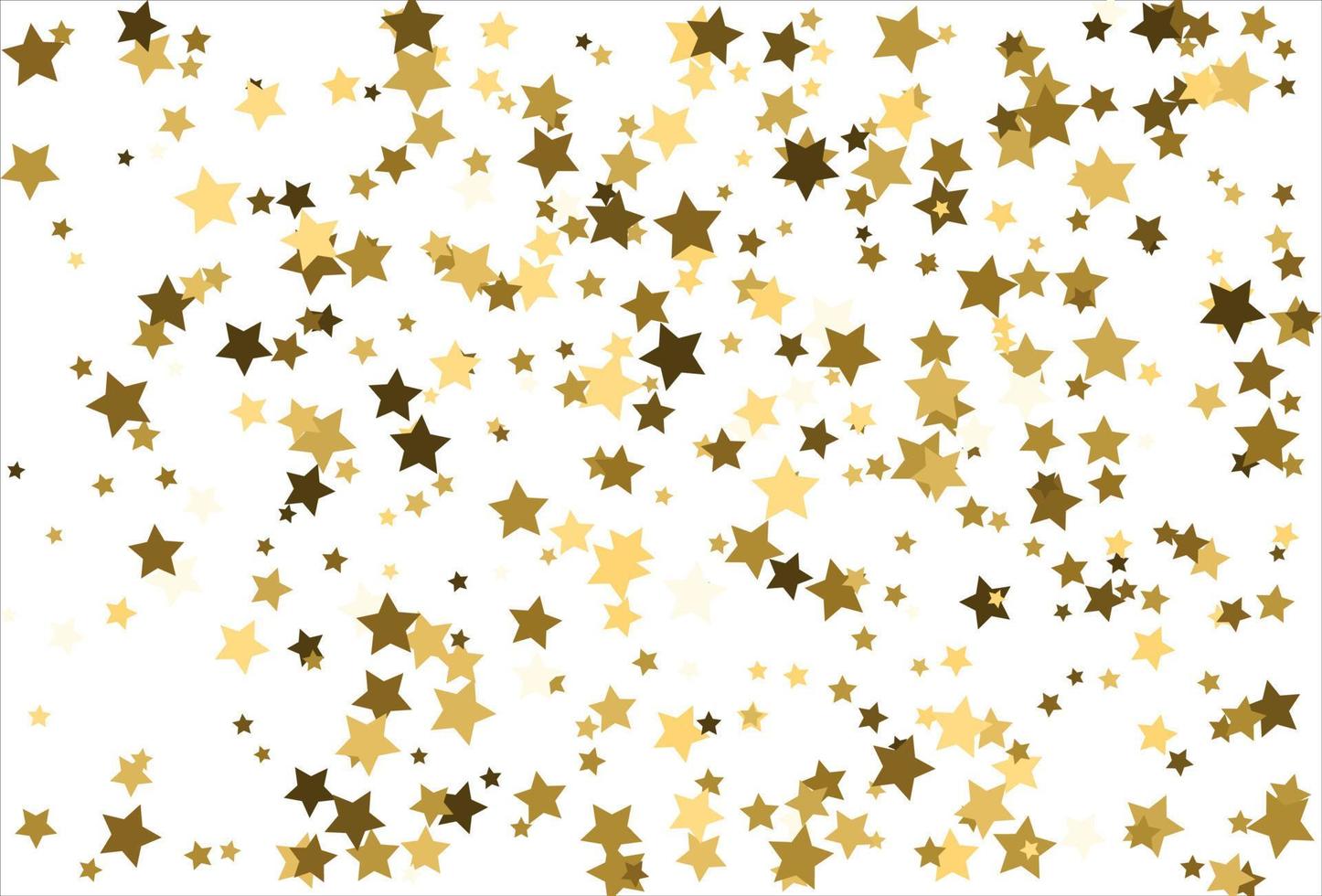 Random falling gold stars on white background. Glitter pattern for banner, greeting card, Christmas and New Year card, invitation, postcard, paper packaging vector