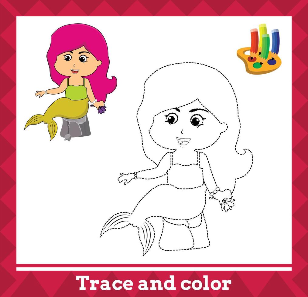 rastro y color para niños, sirena no 10 ilustración vectorial. vector