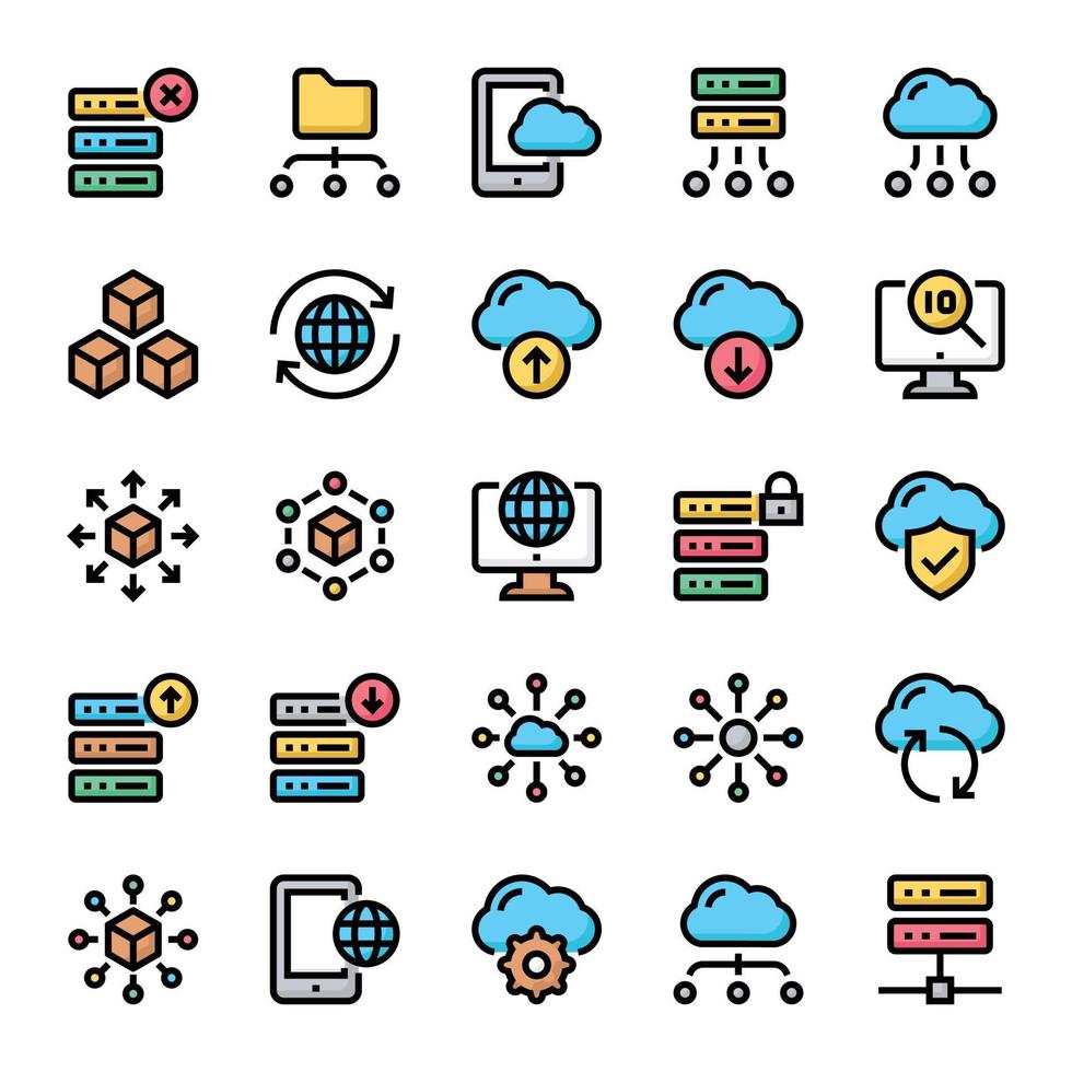 iconos de contorno rellenos para big data. vector