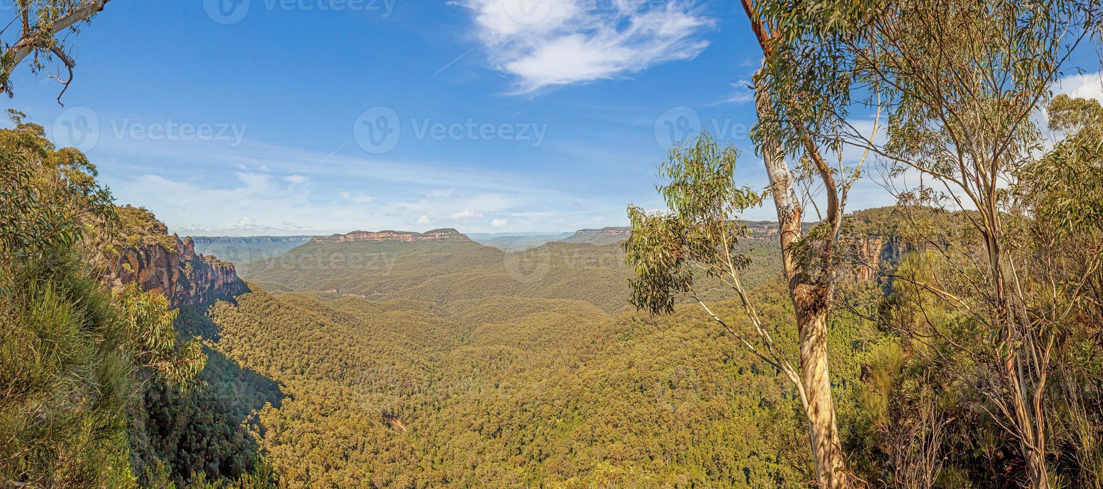 Panoramic view over the Blue Mountains in the Australian state of New South Wales during the day photo