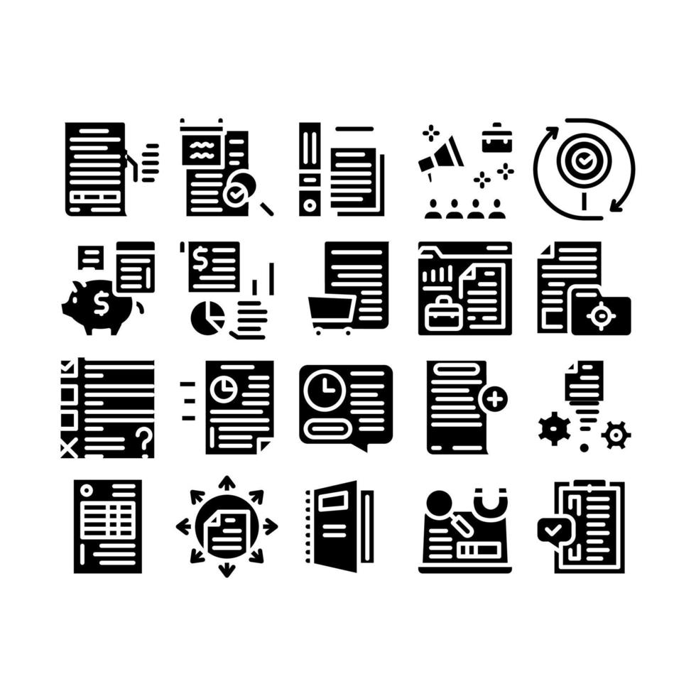 Audit Finance Report Glyph Set Vector Illustration