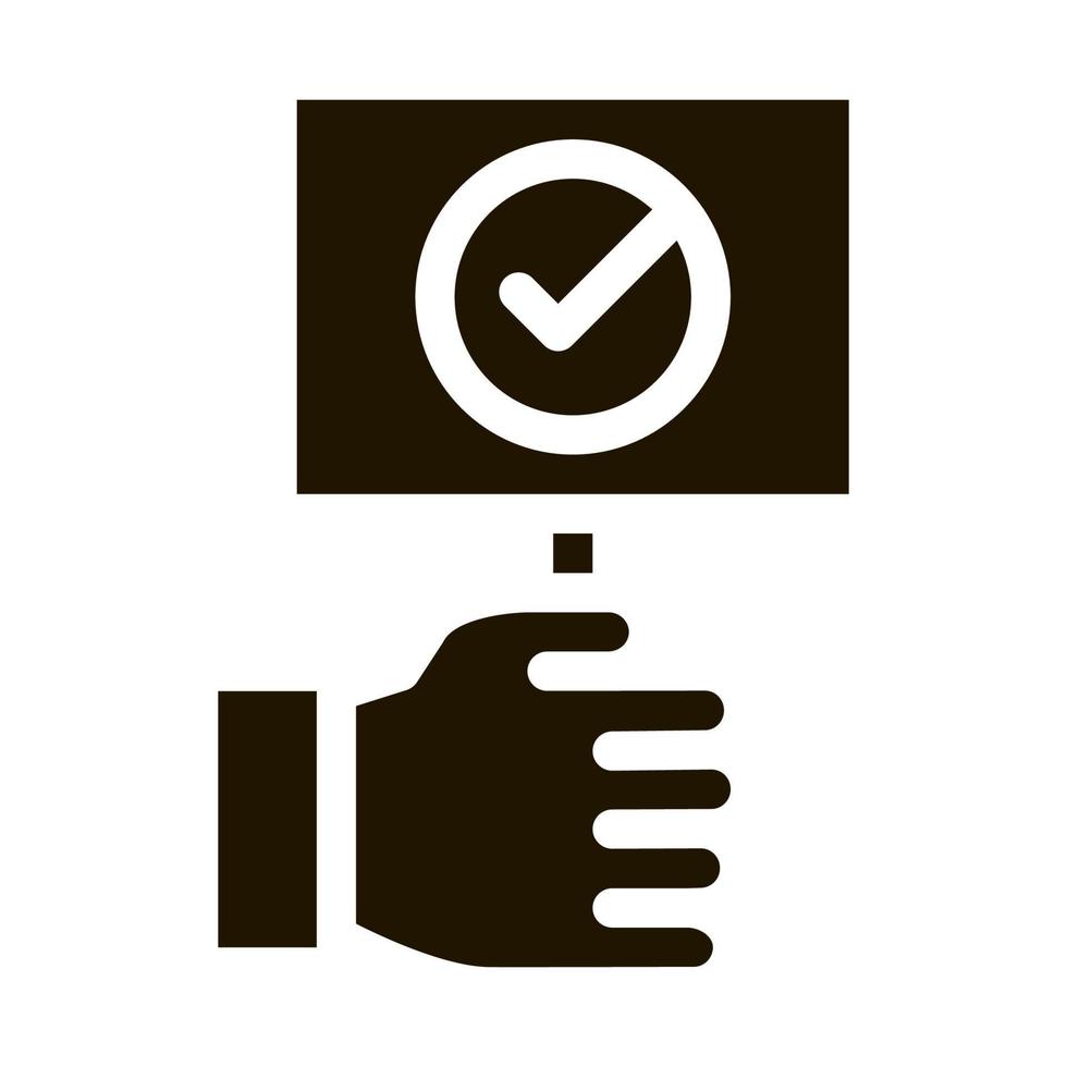 tableta de mano con icono de glifo de marca aprobada vector