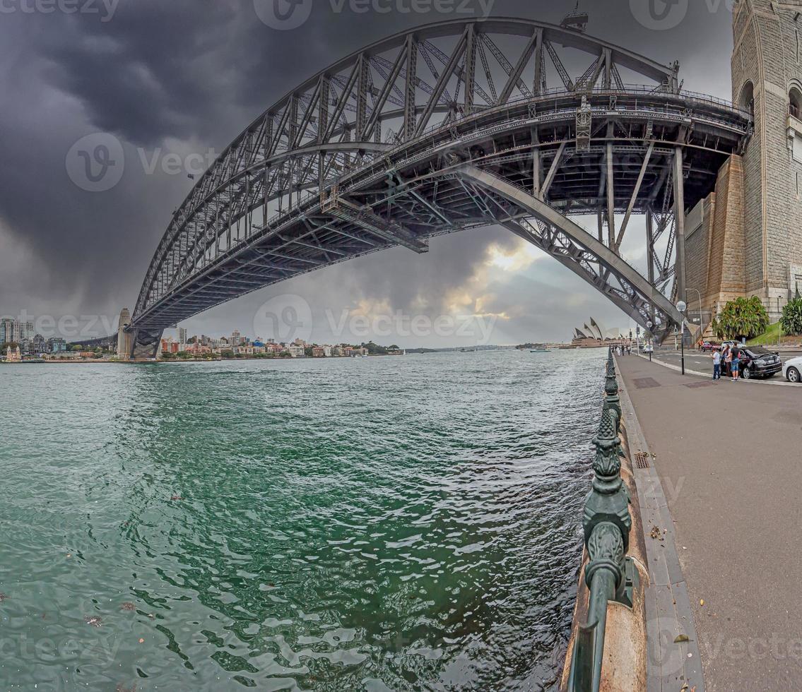 Panoramic view of Sydney Harbor with Harbor bridge with upcoming thunderstorm photo