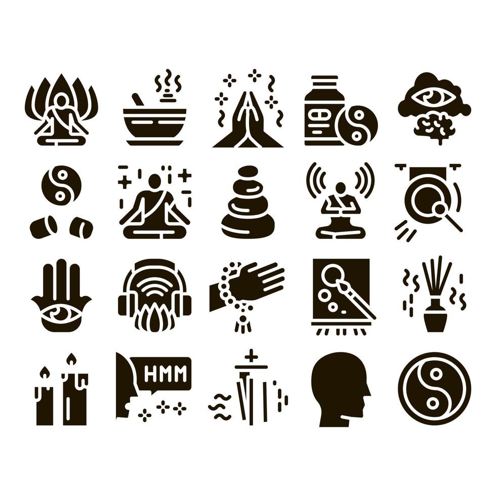 Meditation Practice Glyph Set Vector