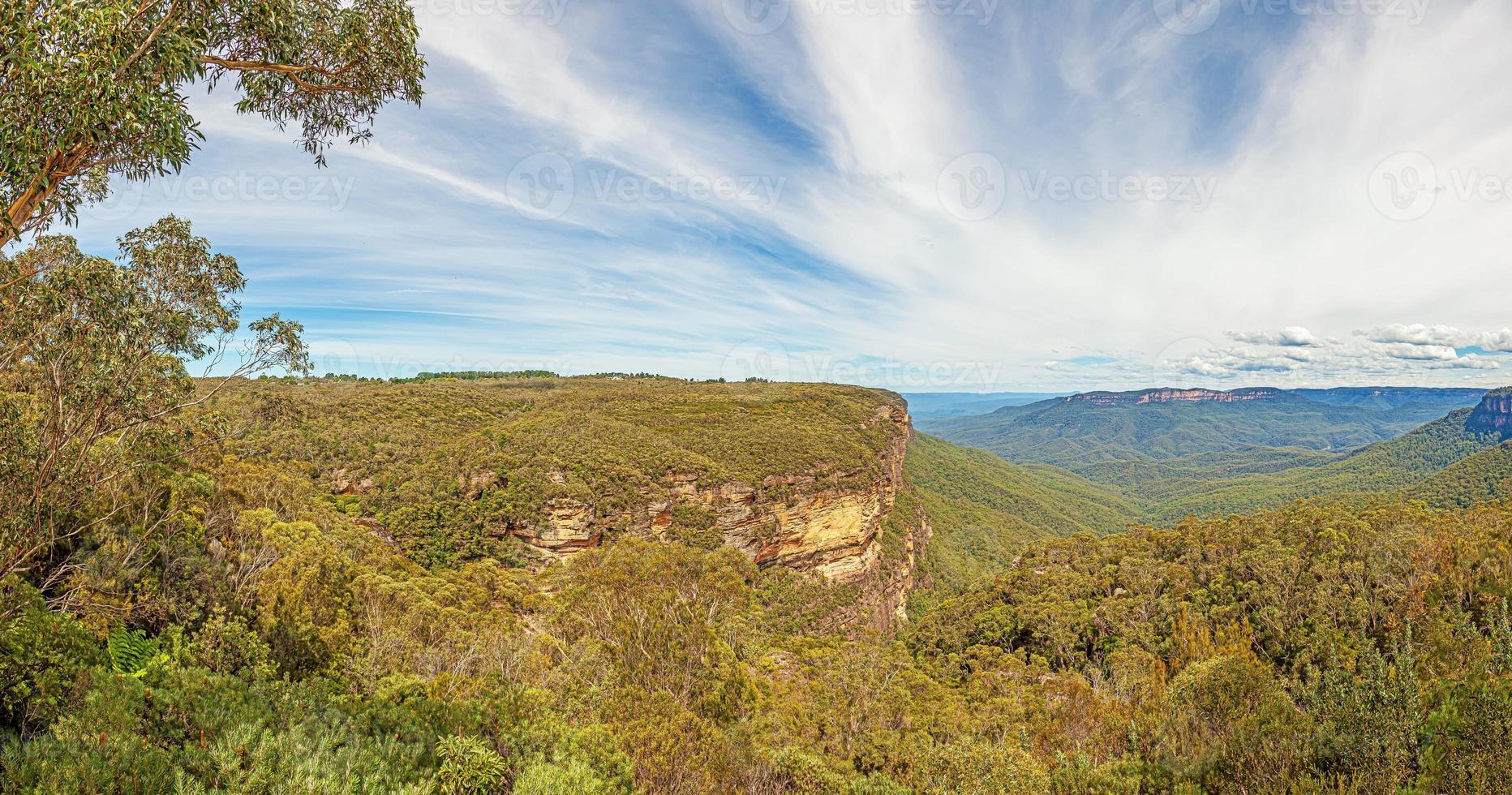 Panoramic view over the Blue Mountains in the Australian state of New South Wales during the day photo