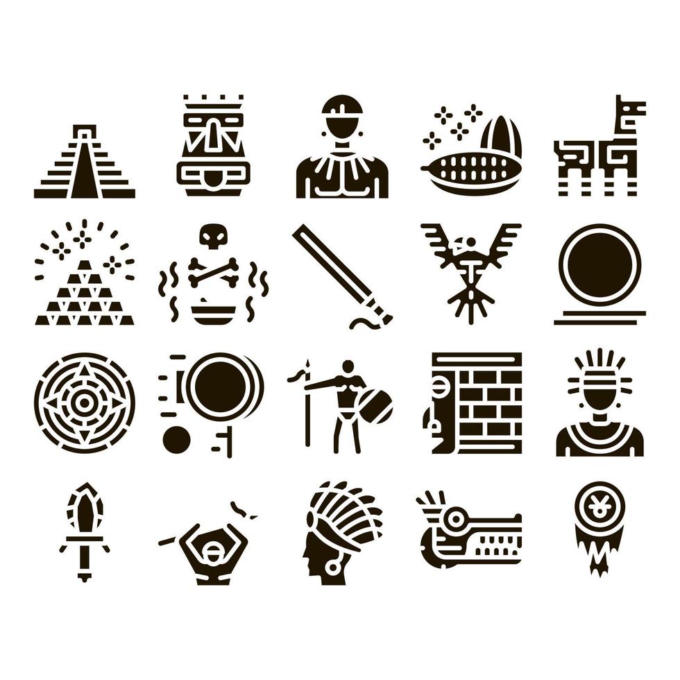 Aztec Civilization Glyph Set Vector