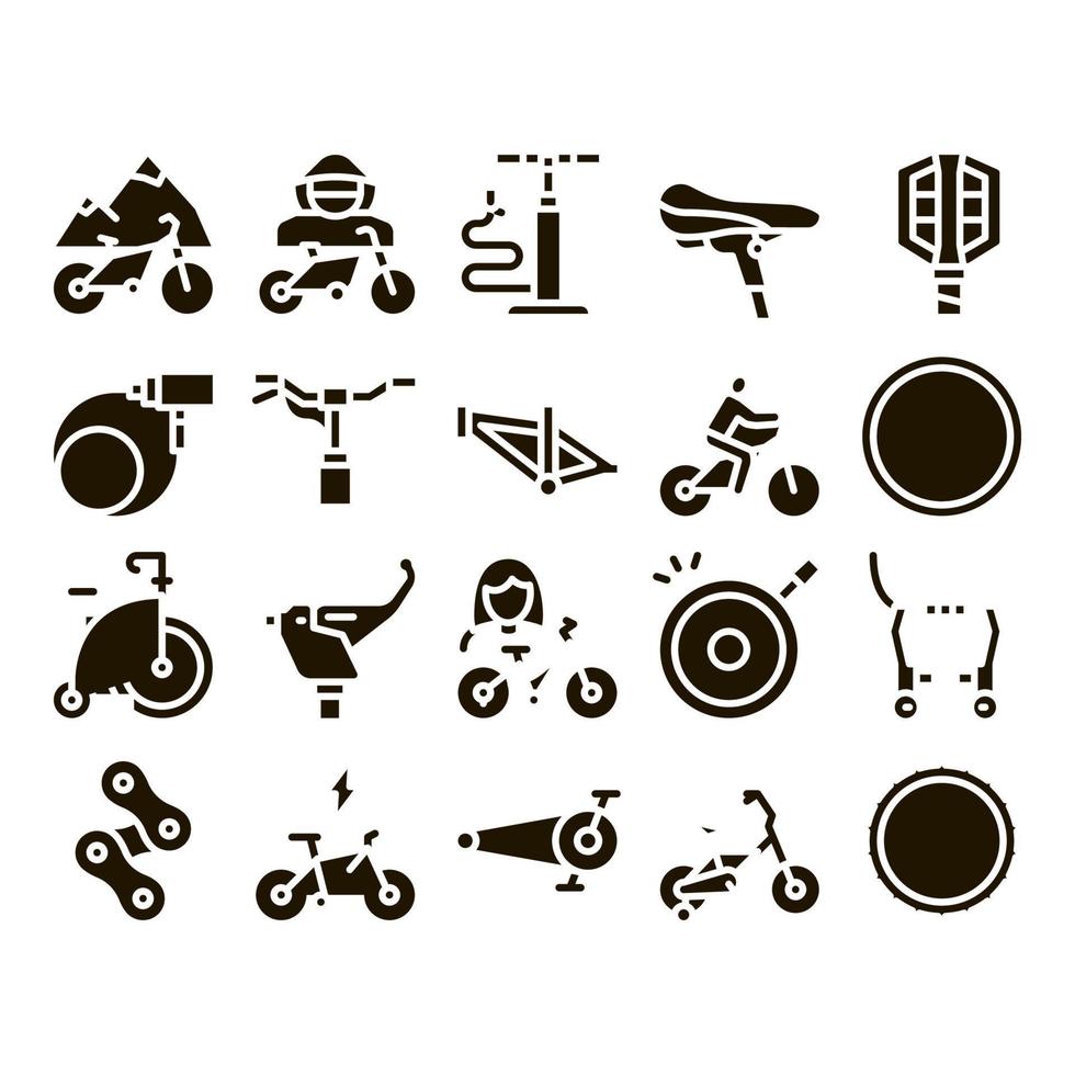 Bicycle Bike Details Glyph Set Vector