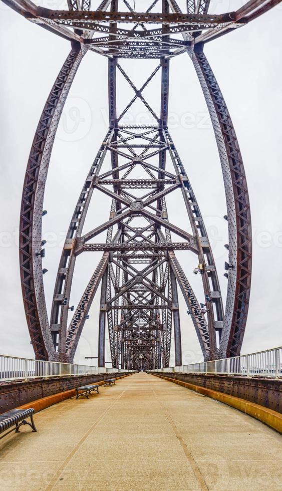 Close up picture of the impressive steel frame structure of the Big Four bridge in Louisville during daytime photo