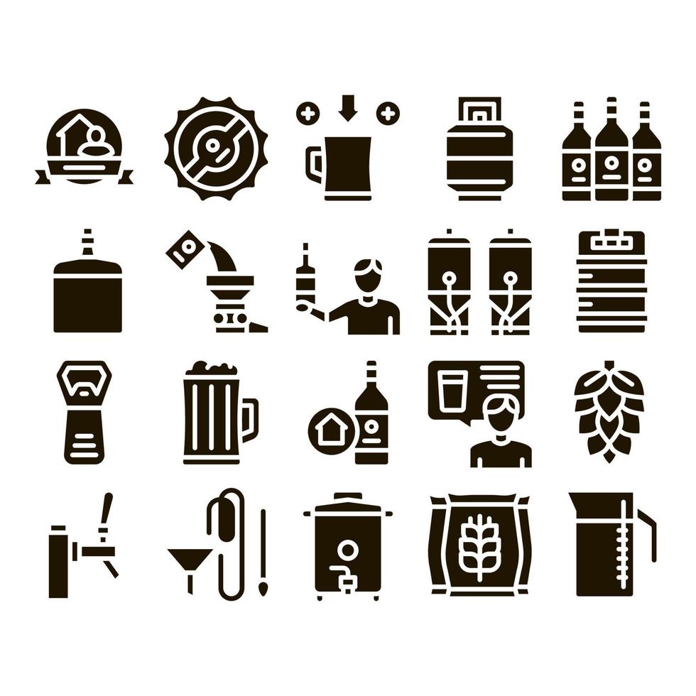 Home Brewing Beer Glyph Set Vector