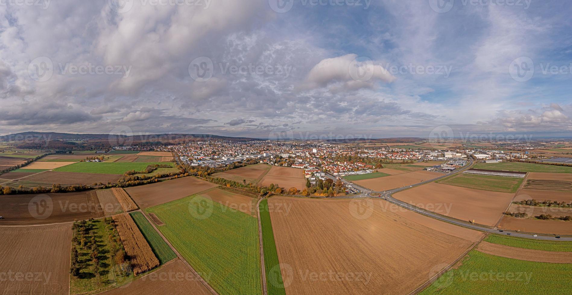 Drone panorama over Hessian town Butzbach during the day in autumn photo