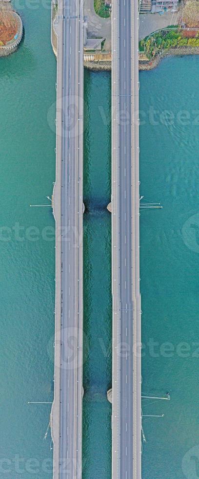 Top down drone picture of the Nibelungen bridge and river rhine in the German city of Worms photo