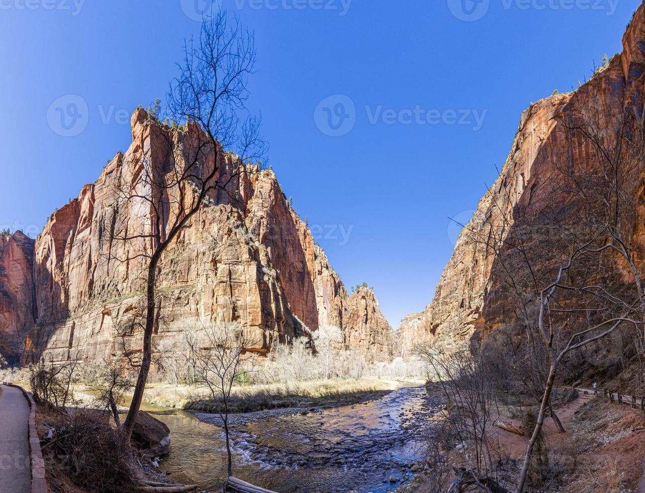 Impression from Virgin river walking path in the Zion National Park in winter photo