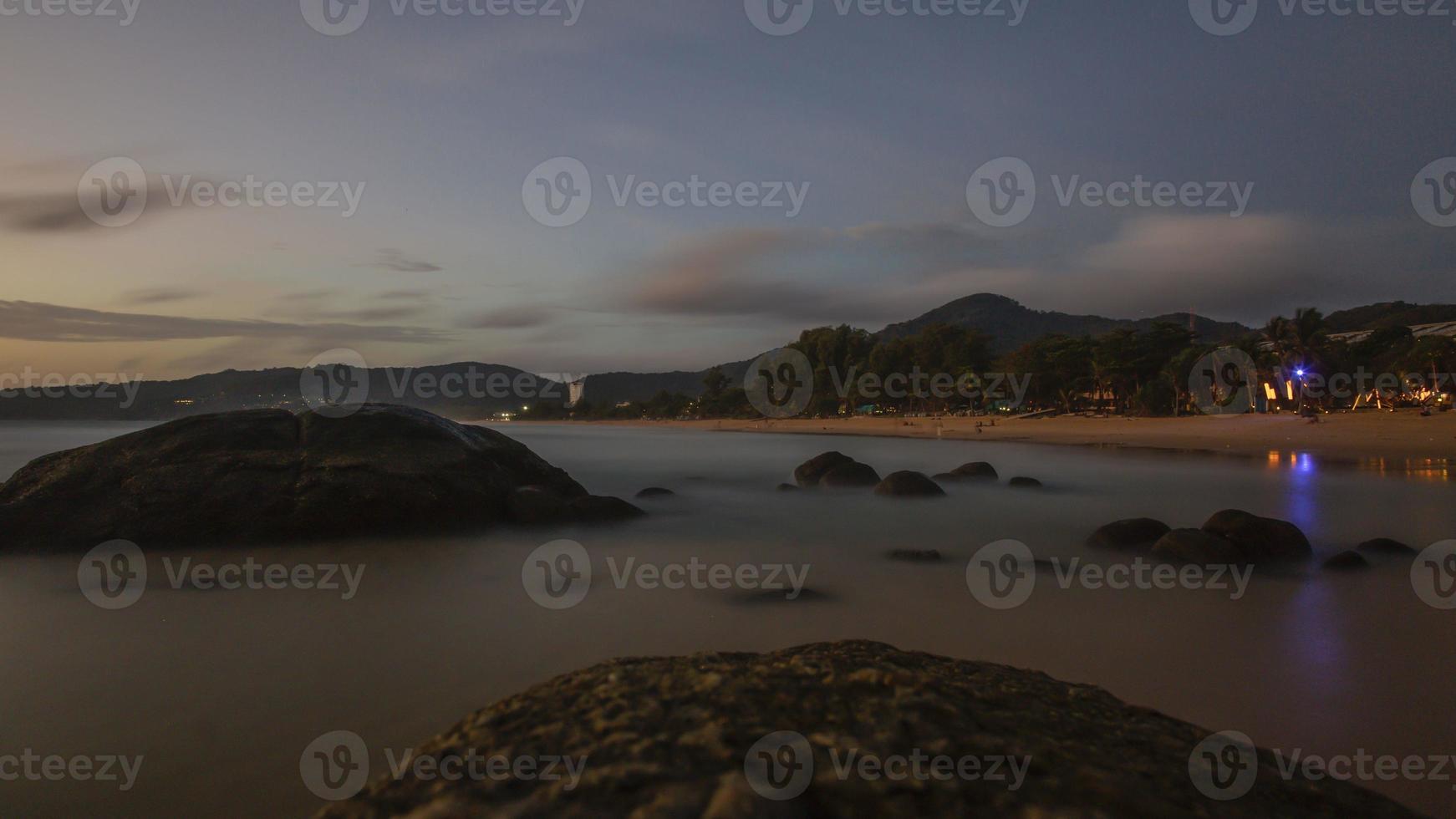 Panoramic picture of empty Kamala beach on Phuket in Thailand during sunset in summer photo