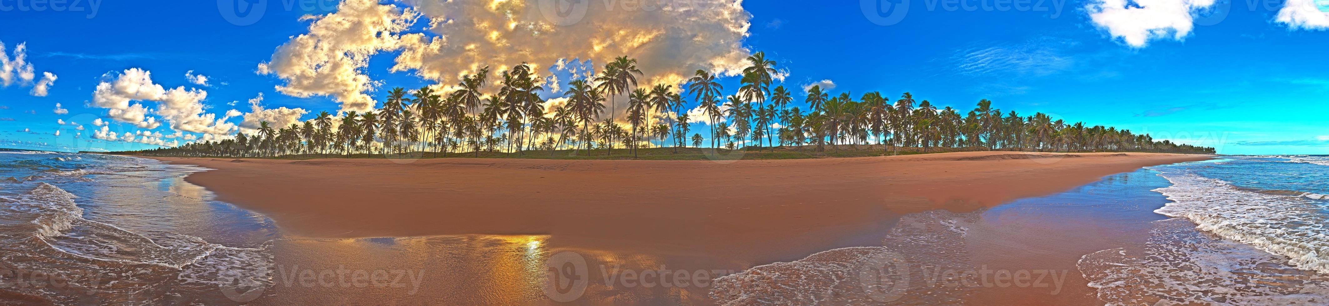 Panoramic view over the endless and deserted beach of Praia do Forte in the Brazilian province of Bahia during the day photo