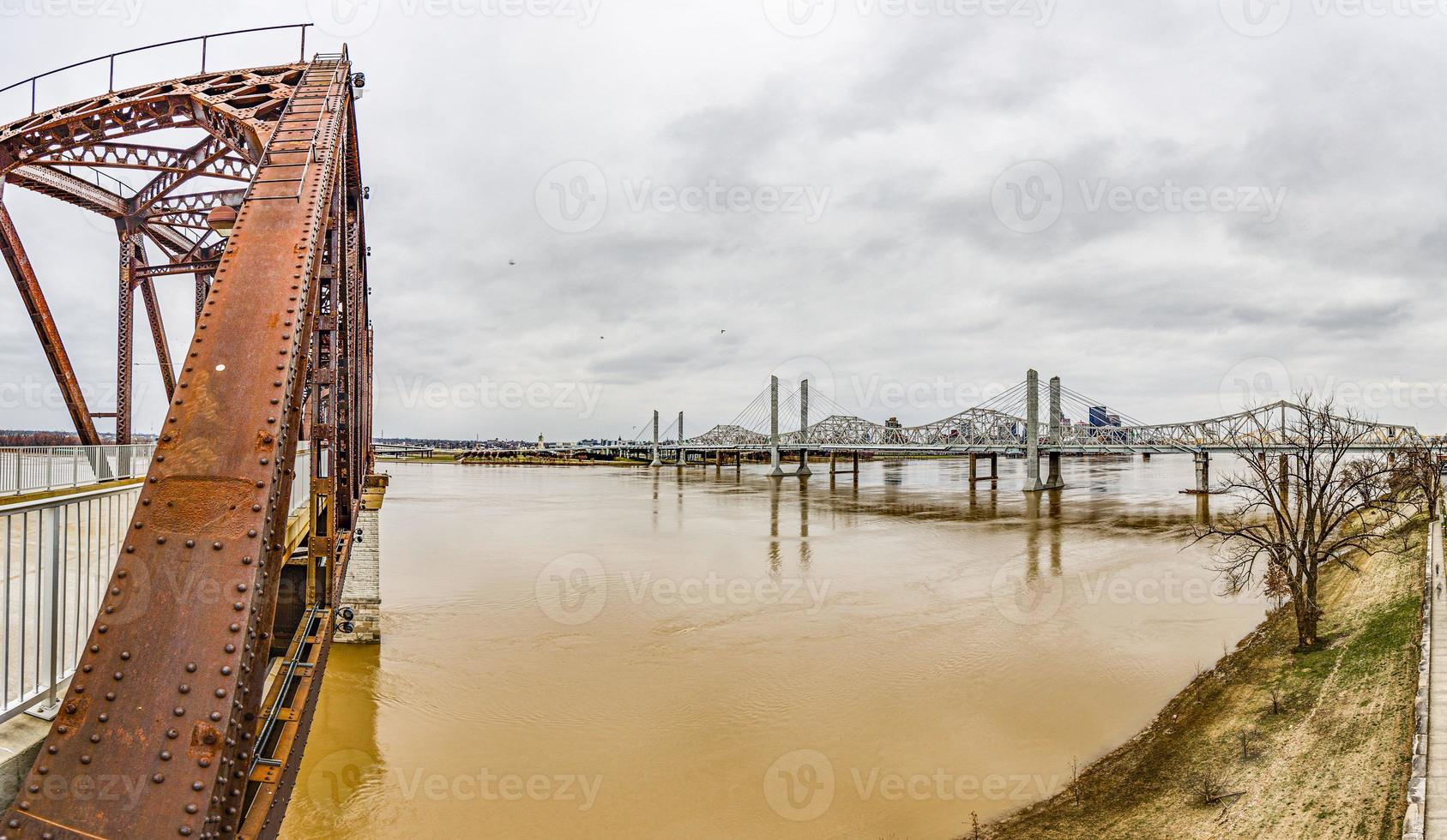 View from the Big Four bridge to Abraham Lincoln Bridge in Louisville during daytime photo