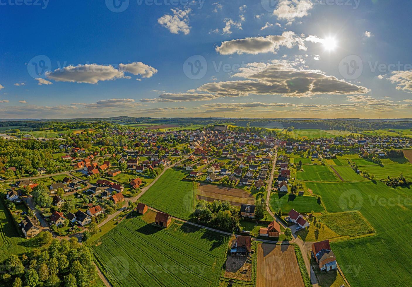 Panoramic drone picture of the town Diemelstadt in northern Hesse in Germany during daytime photo