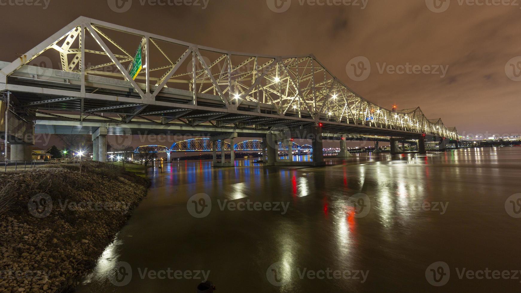 View on bridges over the Ohio river in Louisville at night photo