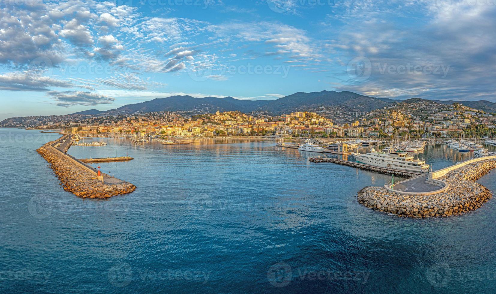 Drone panorama over the harbour of the Italian city of San Remo photo