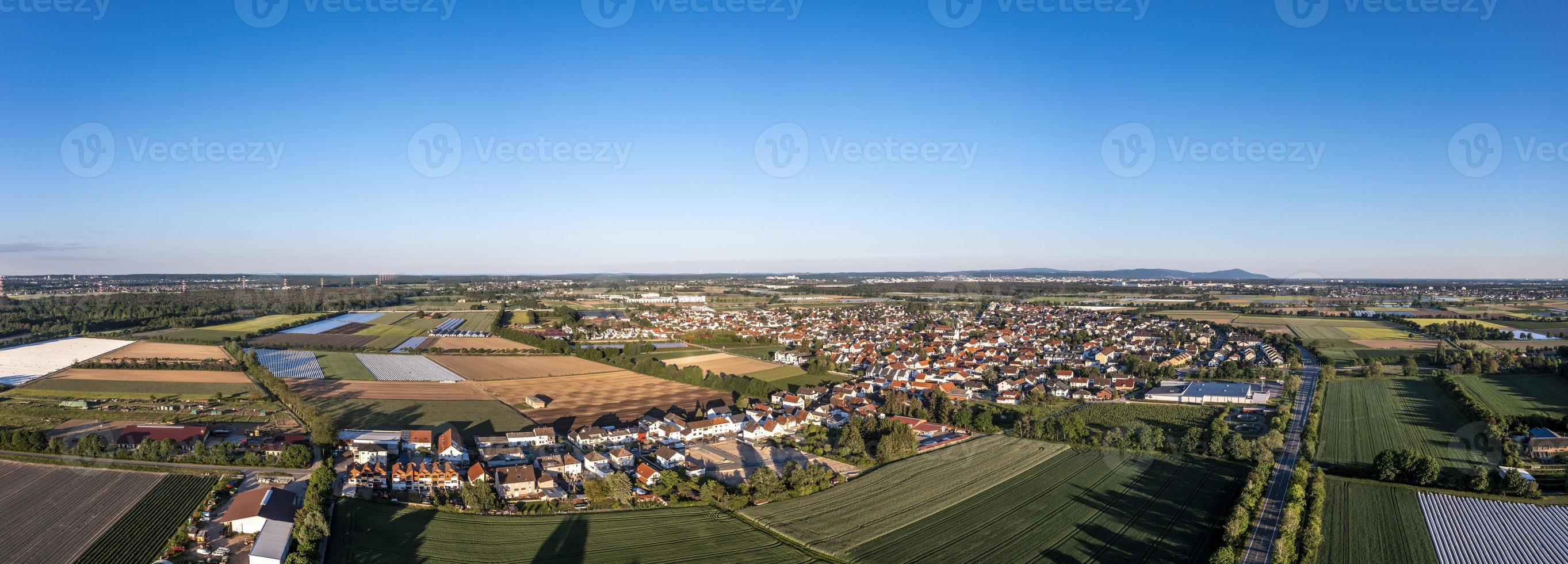 Drone image of village Graefenhausen near Darmstadt in evening light photo