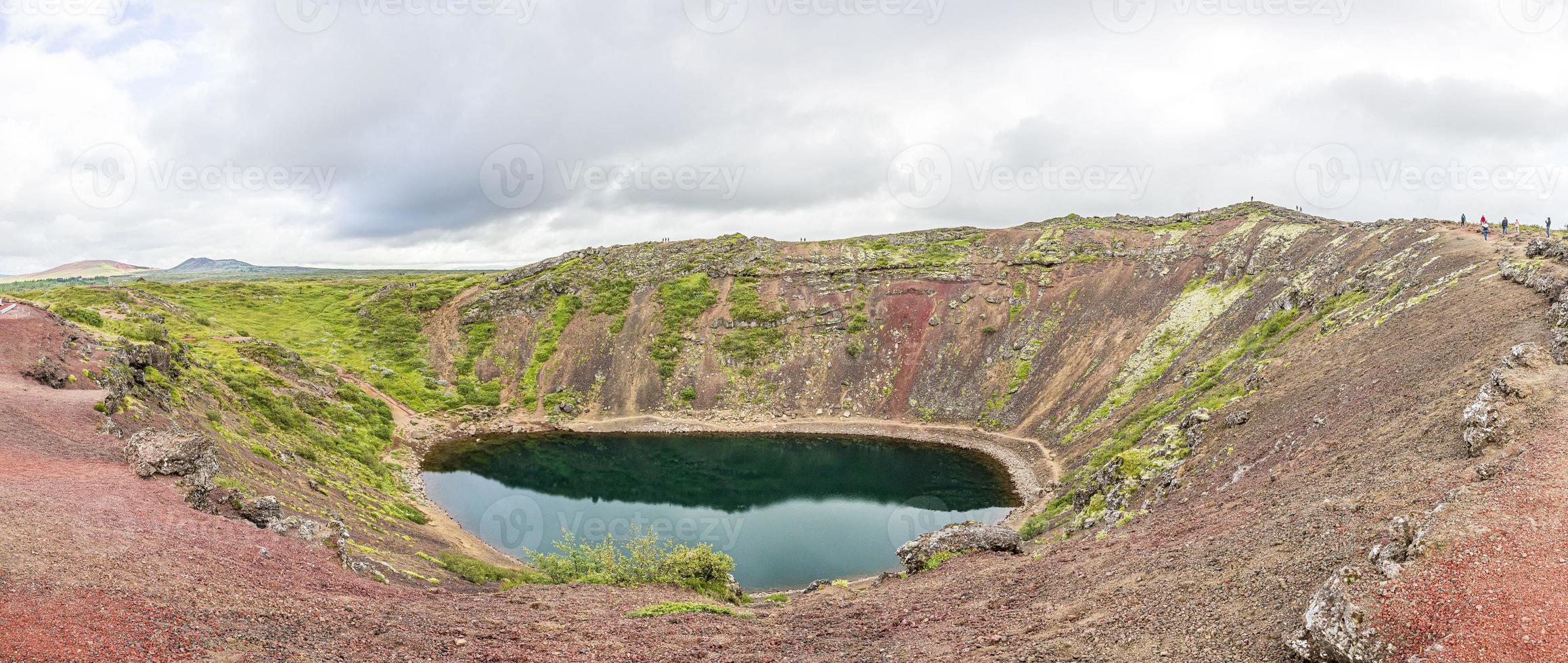 Panoramic view over Kerio volcano crater in southern Iceland in summer during daytime photo