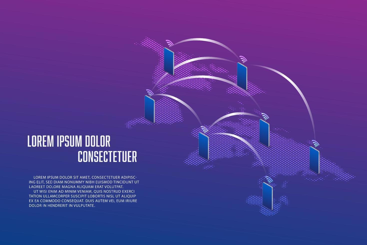 Vector world map and smartphone social media network connection concept. Social network communication.Technology internet.