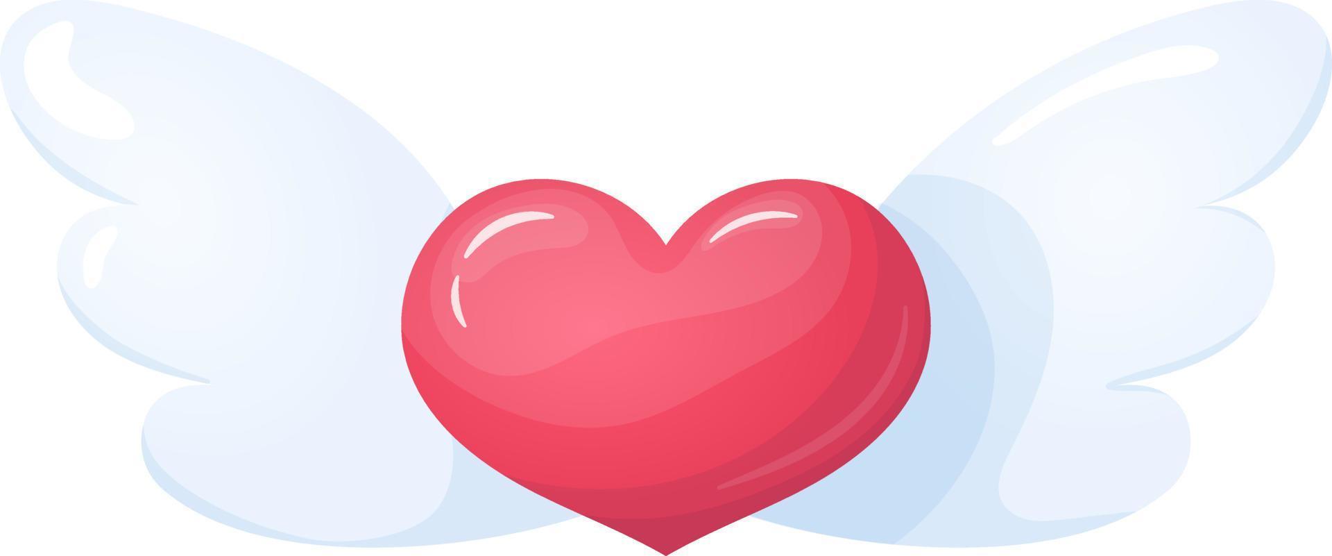 Cute colorful heart with wings isolated on transparent background for Valentine's day. Symbol love. Vector Illustration.