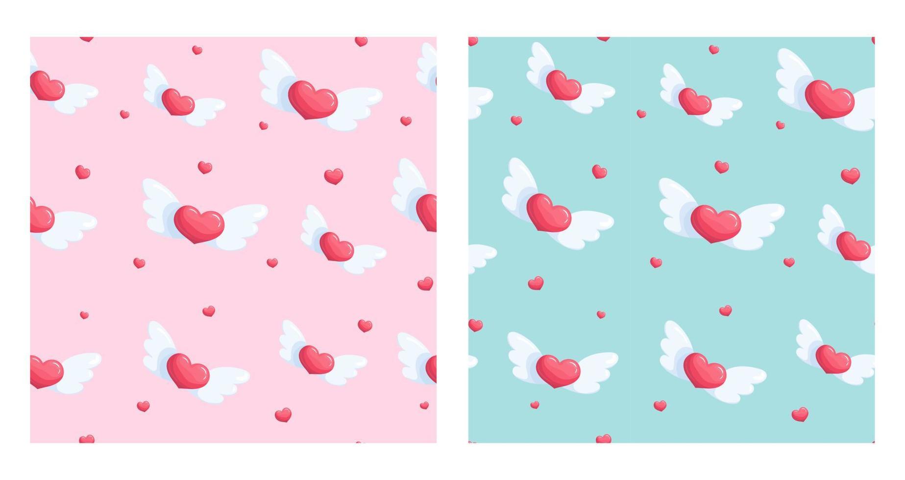 Cute colorful  heart with wings seamless pattern. Background for holiday design. vector