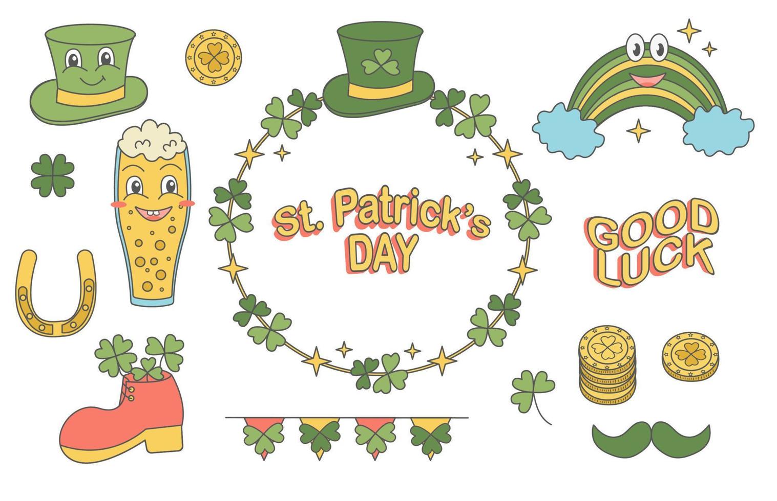 Groovy St Patrick's Day set of vector elements