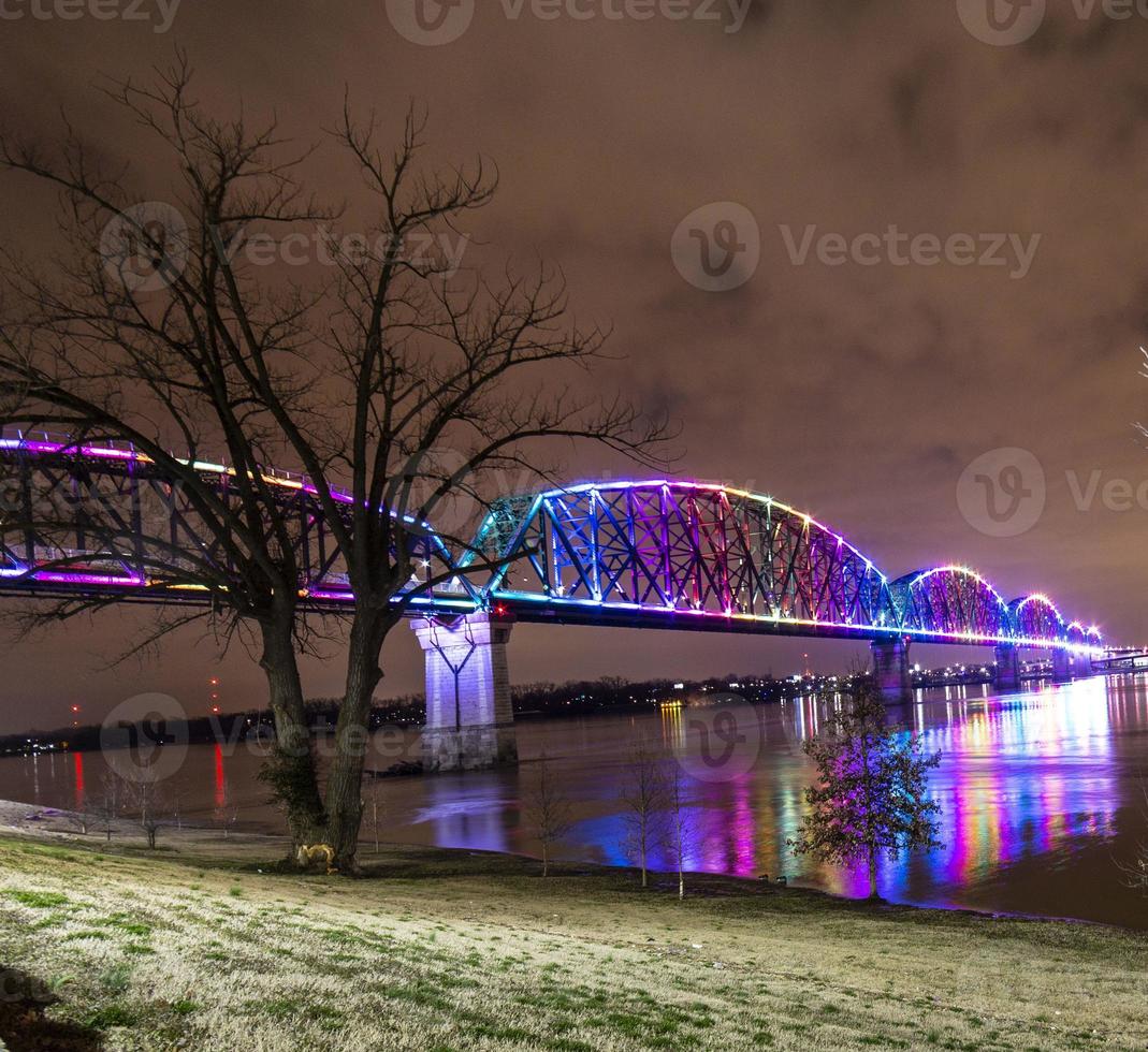 View on Big Four Bridge and Ohio river in Louisville at night with colorful illumination in spring photo