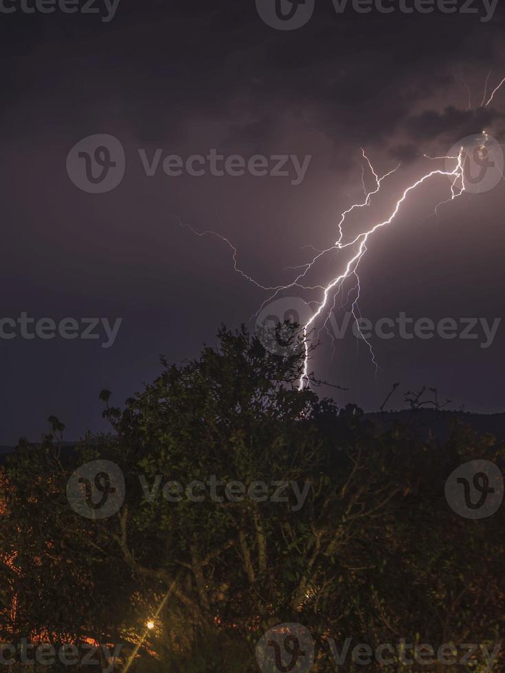 relámpago en el cielo nocturno sobre el parque nacional kruger foto