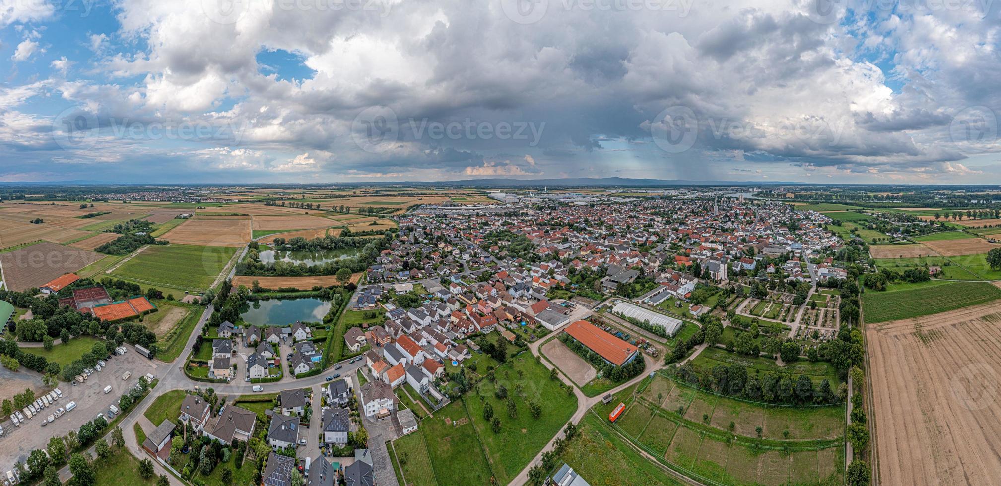 Drone panorama over the village Biebesheim in the Hessian district Gross-Gerau photo