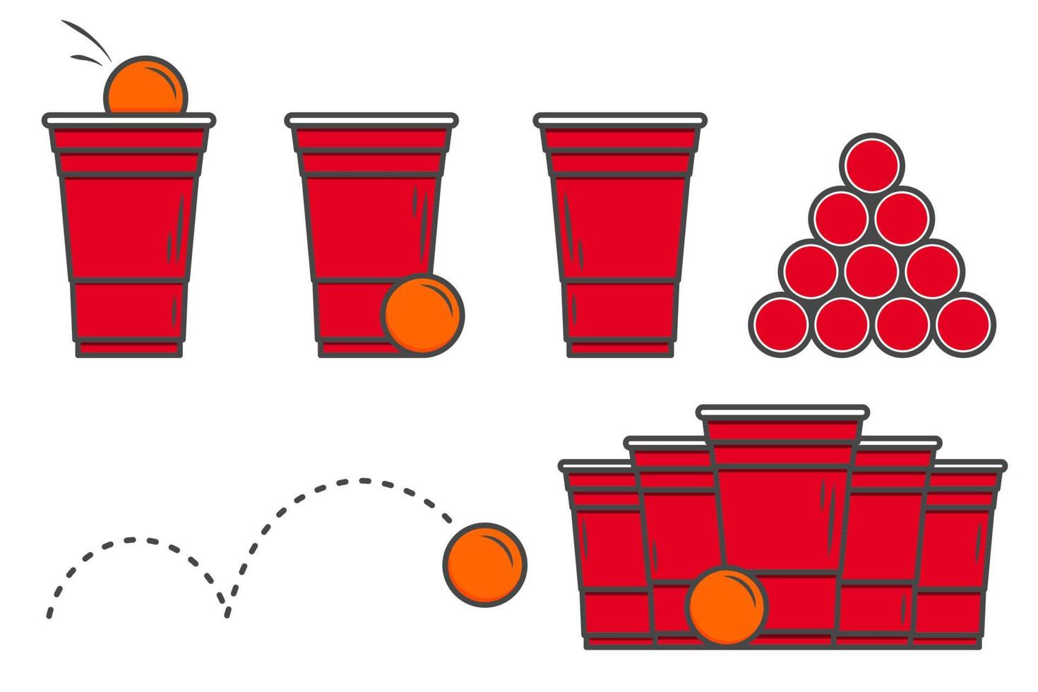 ilustración de pong de cerveza roja. vaso de plástico y bola con cerveza salpicada. juego de beber fiesta tradicional. vector