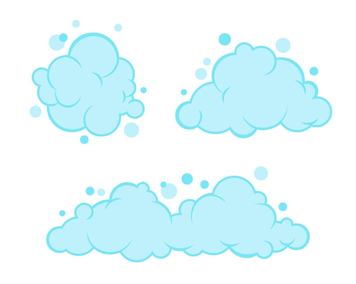 juego de espuma de jabón con burbujas. Cartón de espuma azul claro de agua de baño, champú, afeitado, mousse. ilustración vectorial aislado sobre fondo blanco. vector