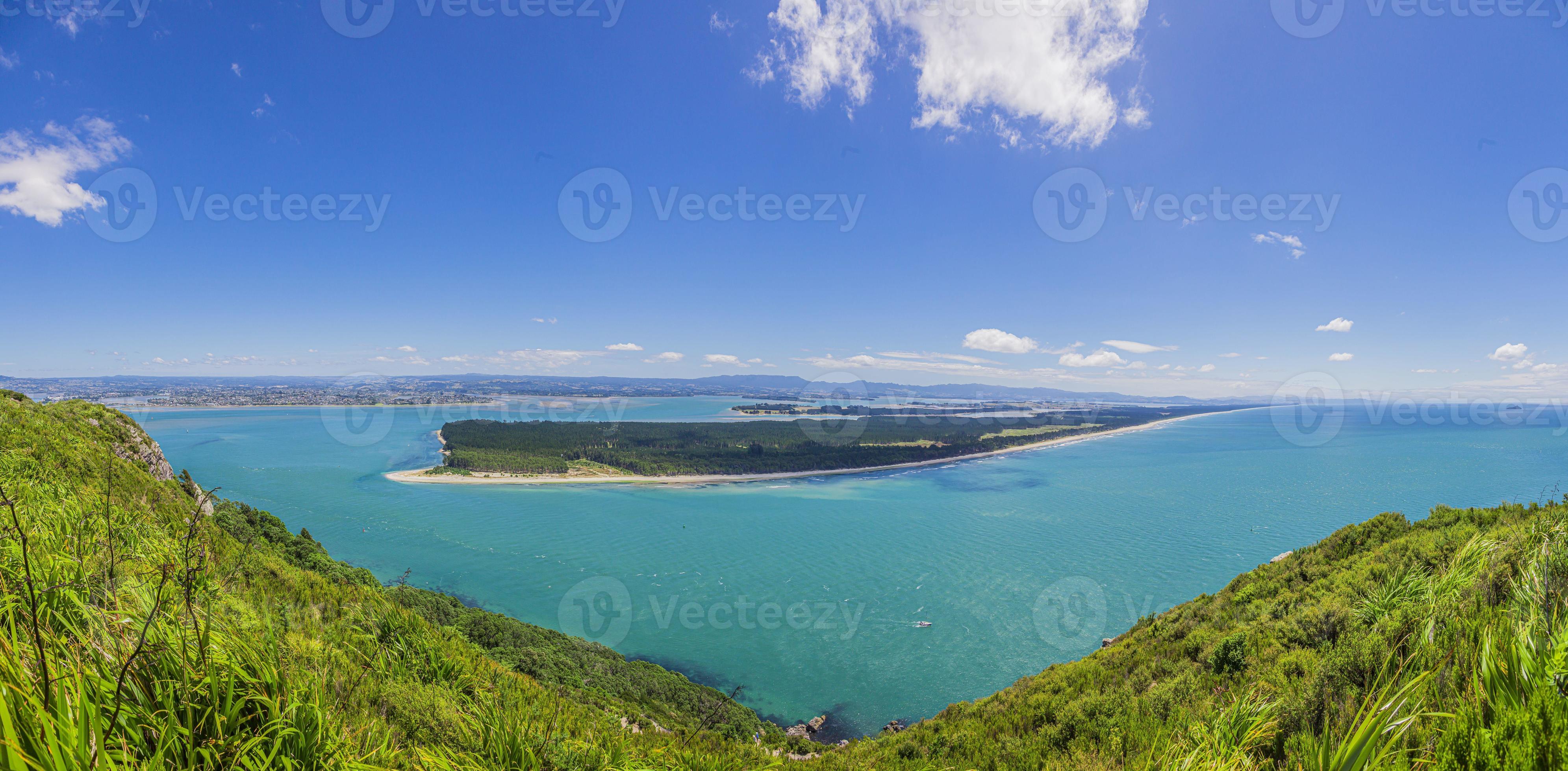 View from Mount Mainganui to Matakana Island on northern island of New