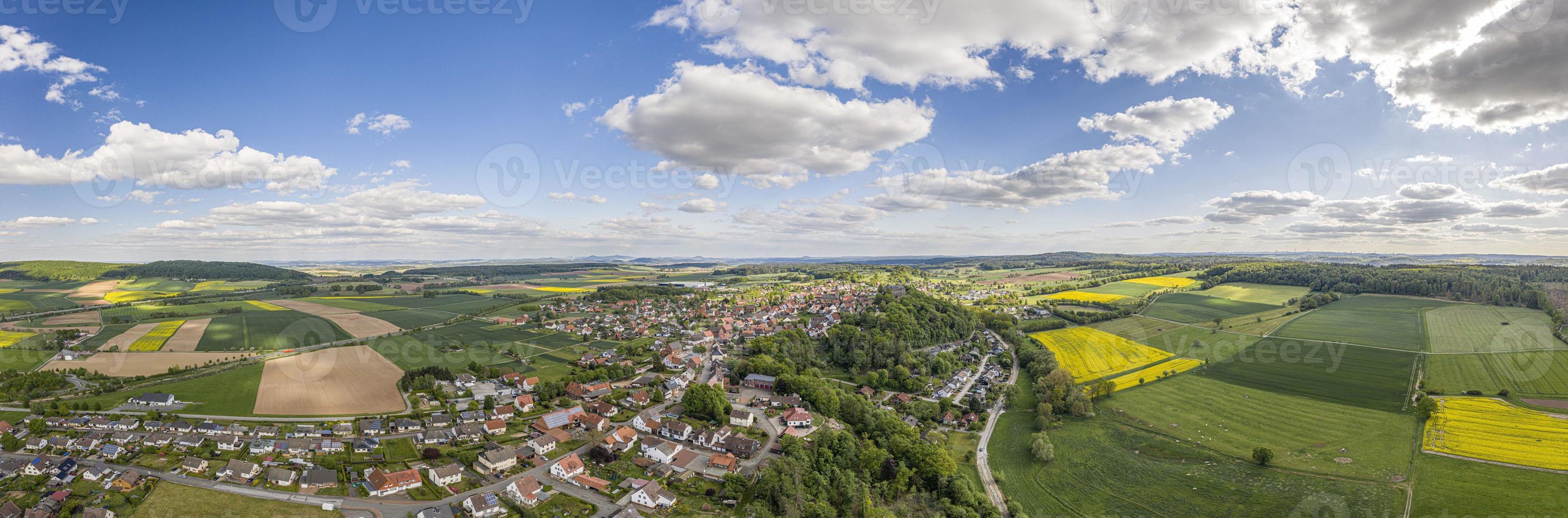 Panoramic drone picture of the town Diemelstadt in northern Hesse in Germany during daytime photo