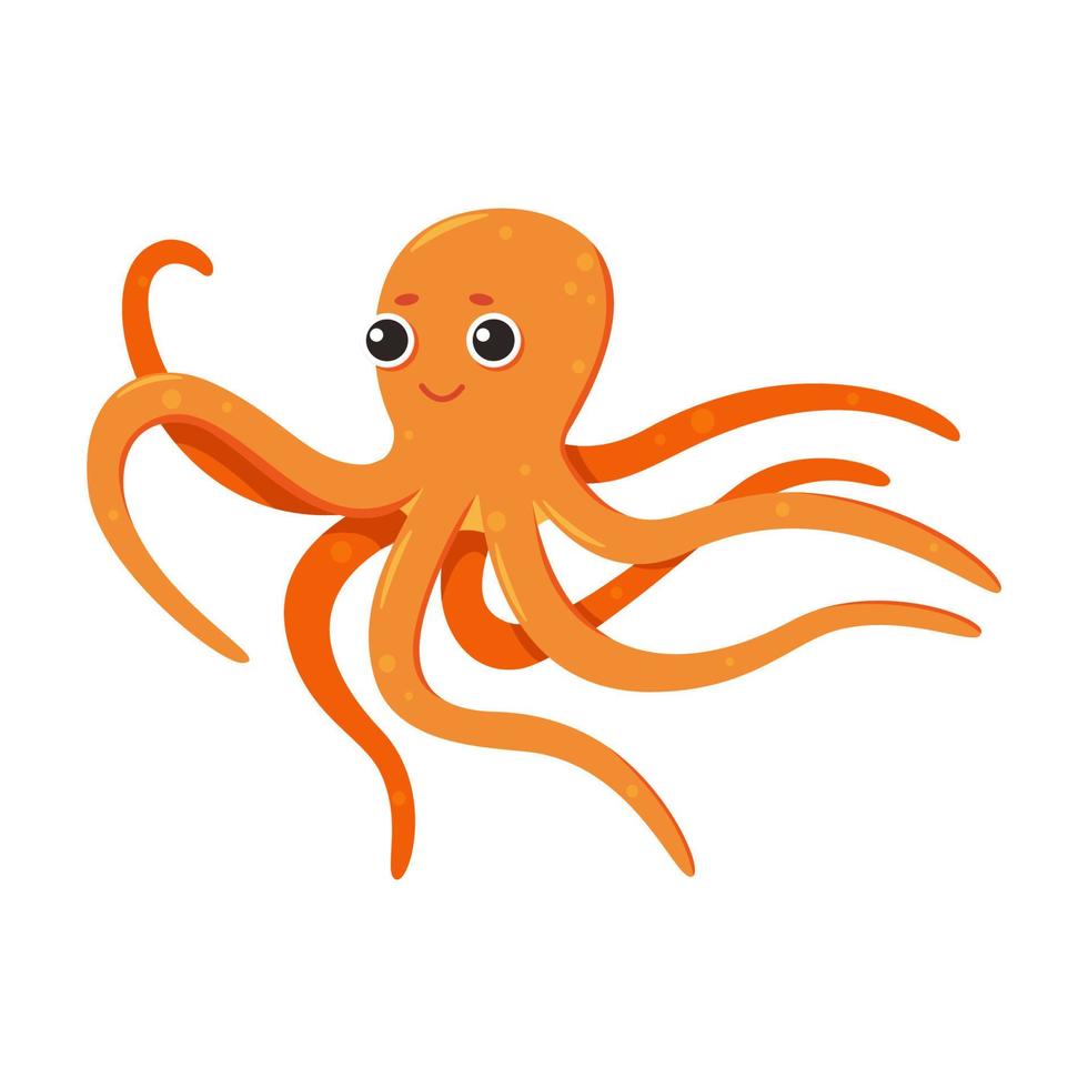 lindo pulpo naranja de dibujos animados con ojos grandes. ilustración vectorial aislada vector