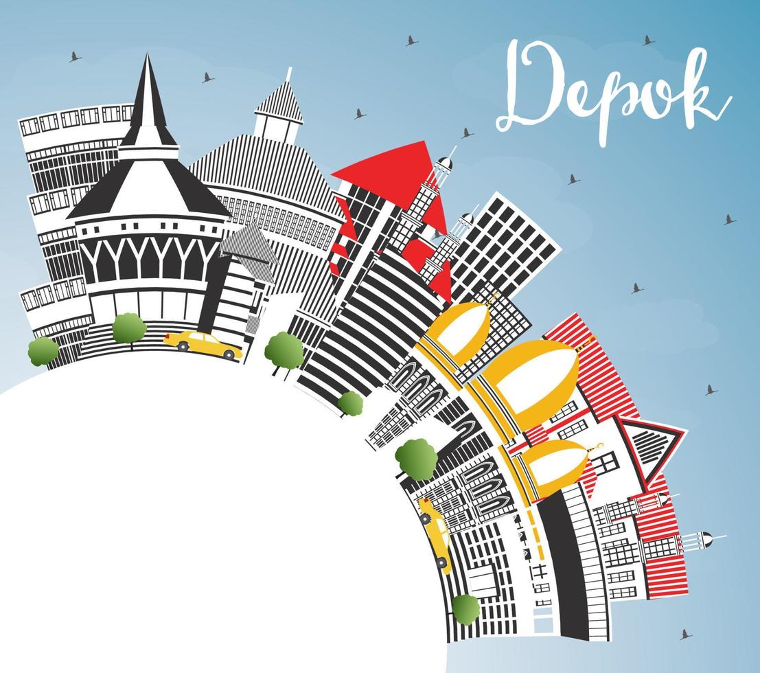 Depok Indonesia City Skyline with Color Buildings, Blue Sky and Copy Space. vector