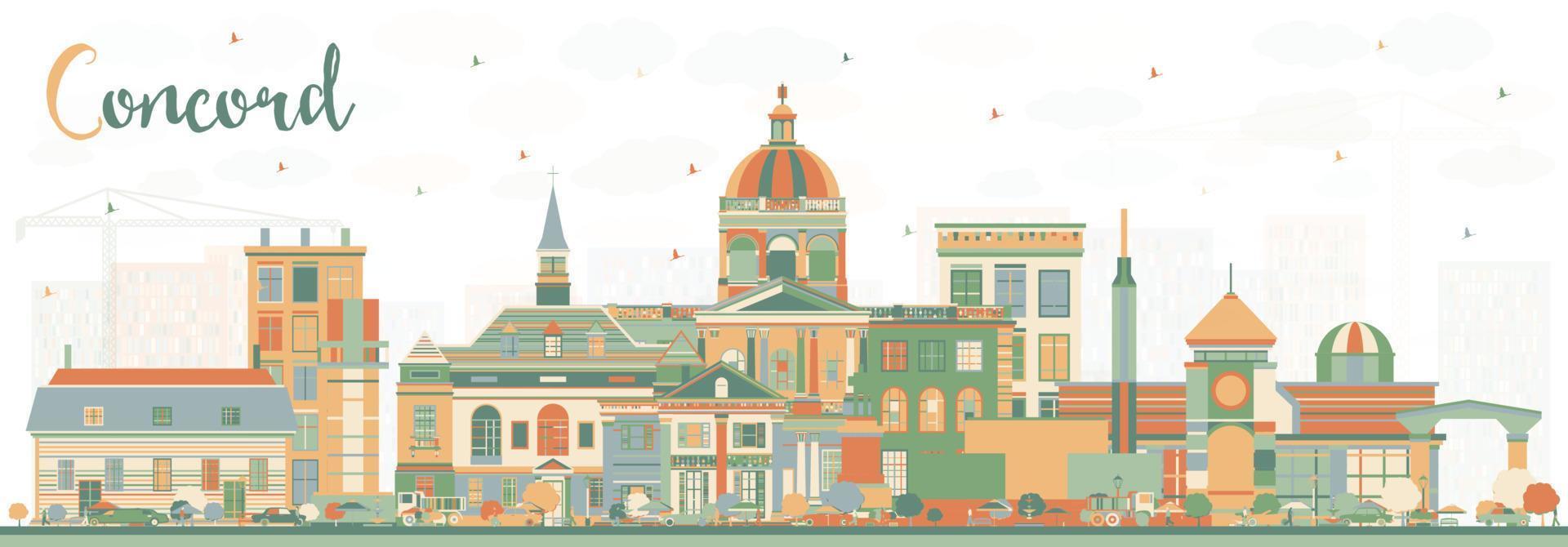 Concord New Hampshire City Skyline with Color Buildings. vector