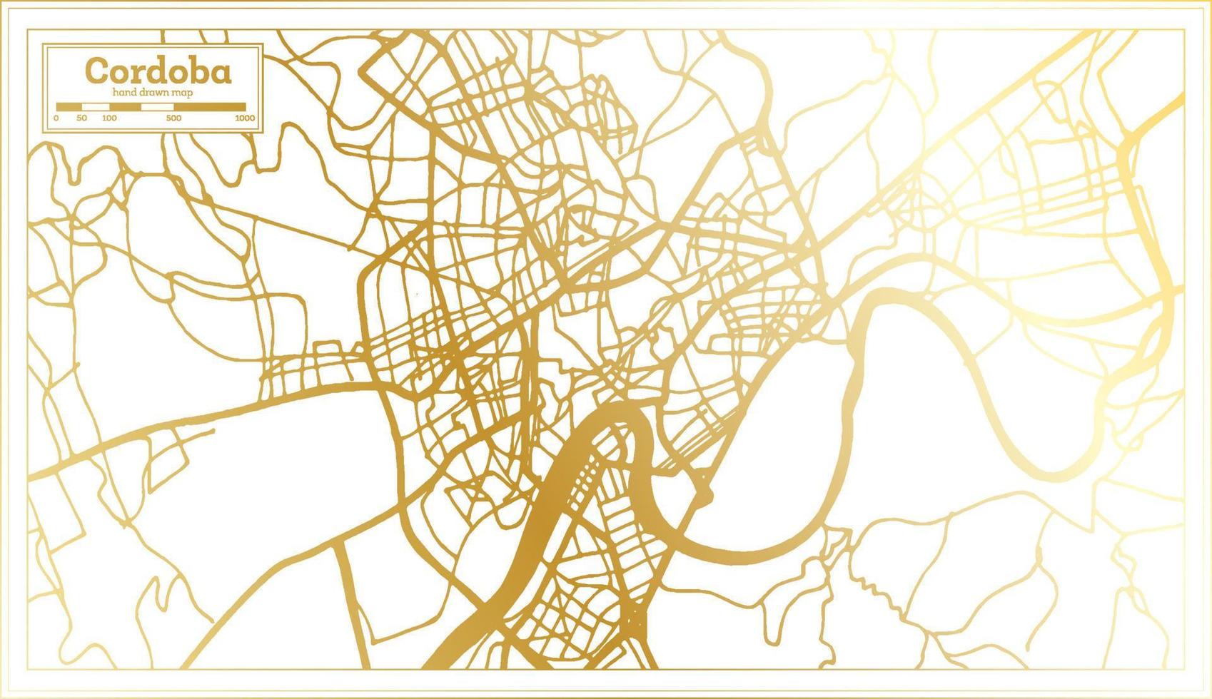 mapa de la ciudad de cordoba españa en estilo retro en color dorado. esquema del mapa. vector