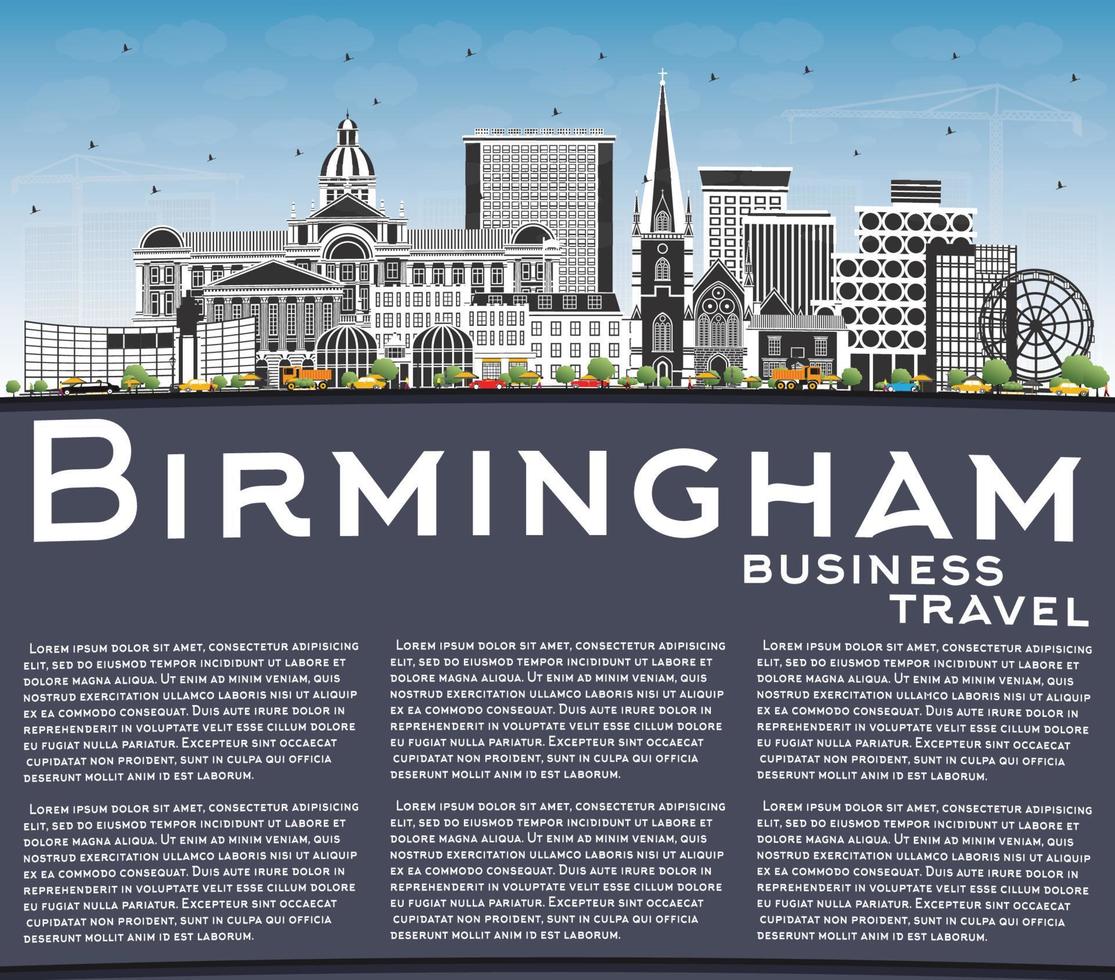 Birmingham UK City Skyline with Color Buildings, Blue Sky and Copy Space. vector