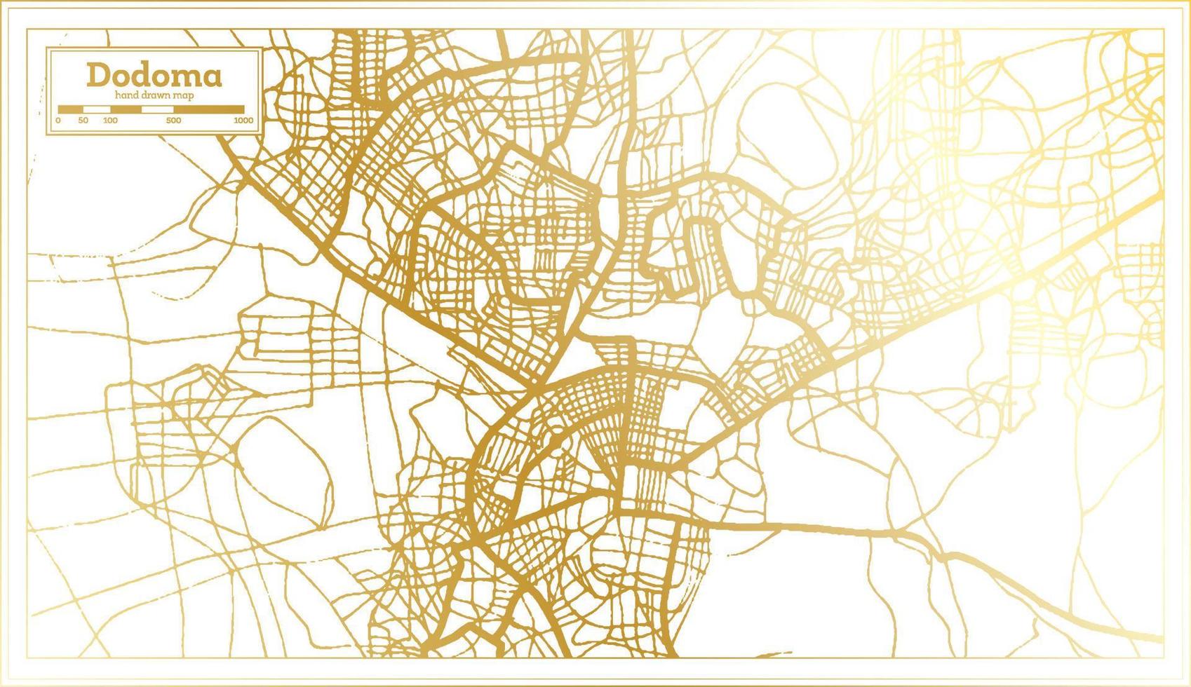 mapa de la ciudad de dodoma tanzania en estilo retro en color dorado. esquema del mapa. vector