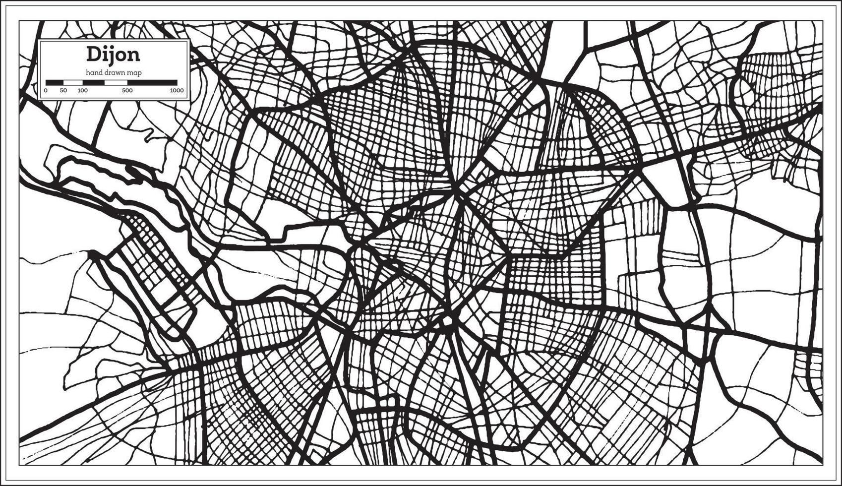 Dijon France Map in Black and White Color. vector
