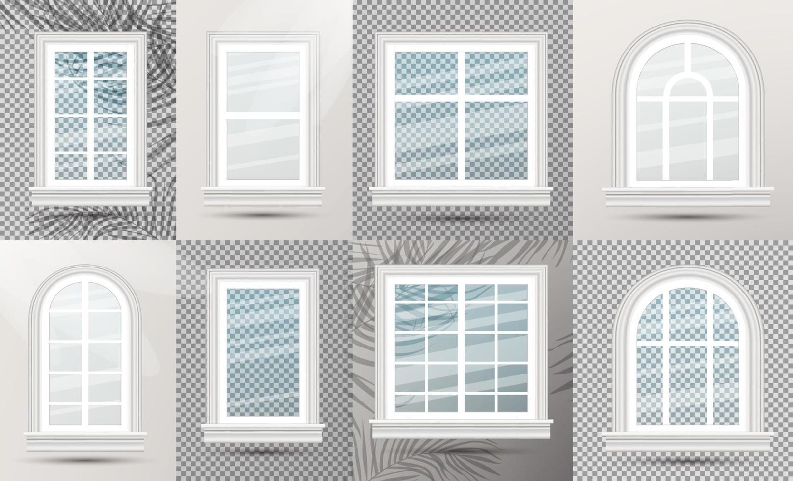 ventanas de vidrio realistas cerradas con sombras. vector