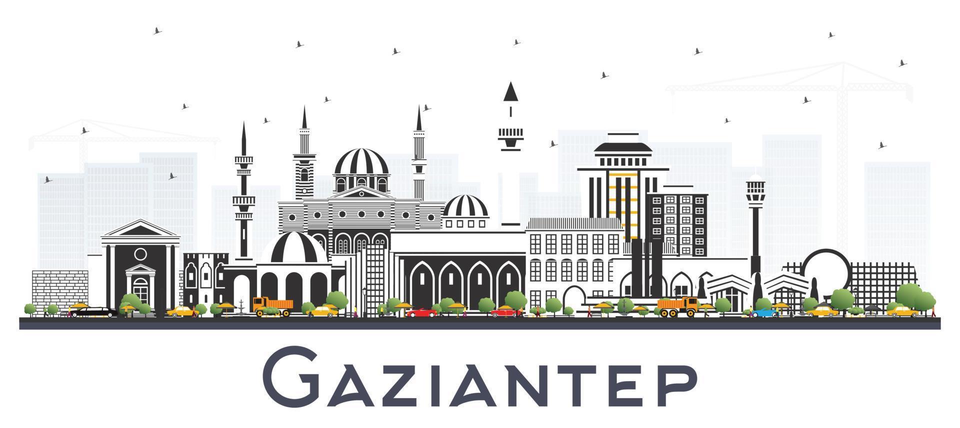 horizonte de la ciudad de gaziantep turquía con edificios de color aislados en blanco. vector