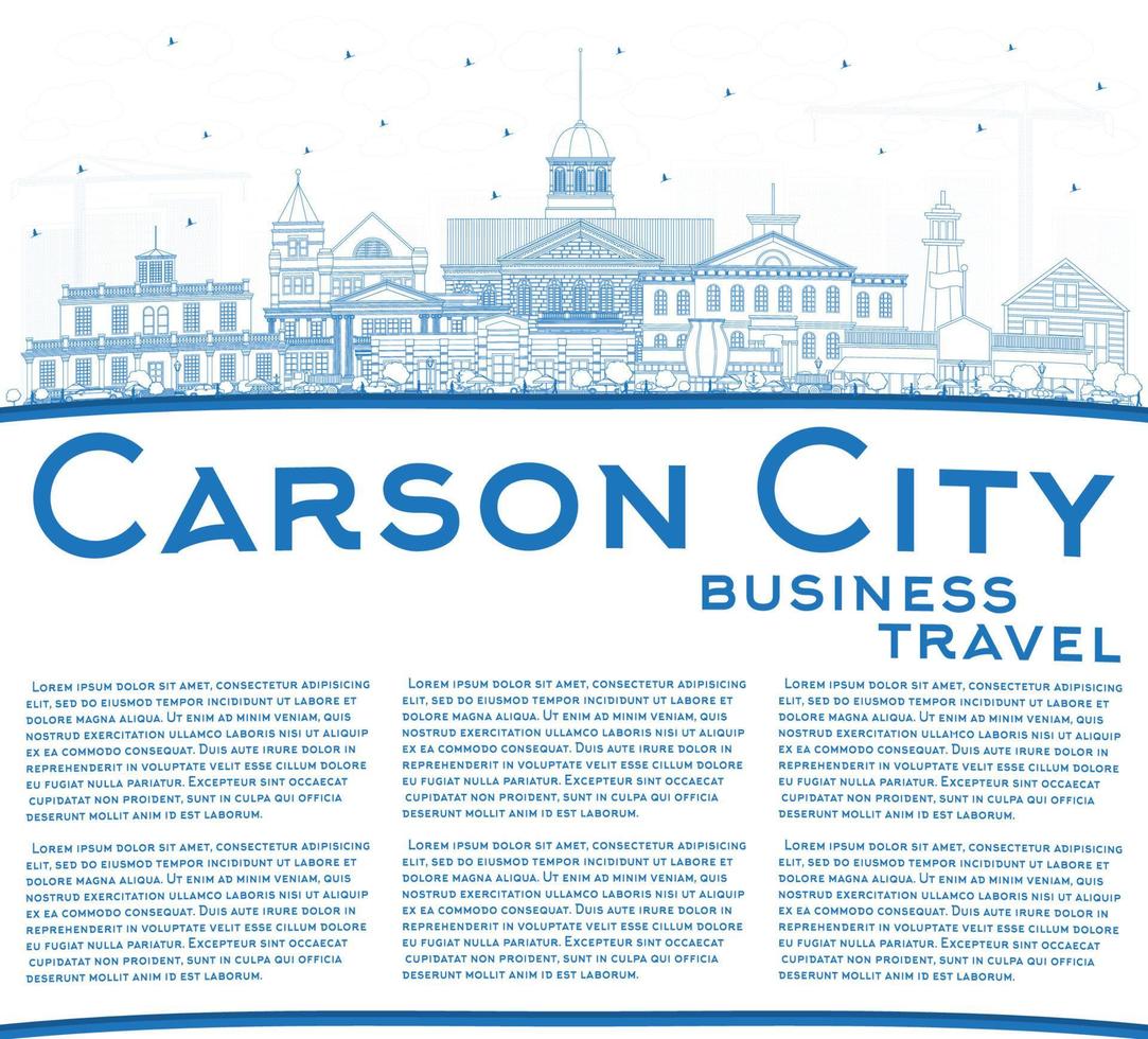 Outline Carson City Nevada City Skyline with Blue Buildings and Copy Space. vector