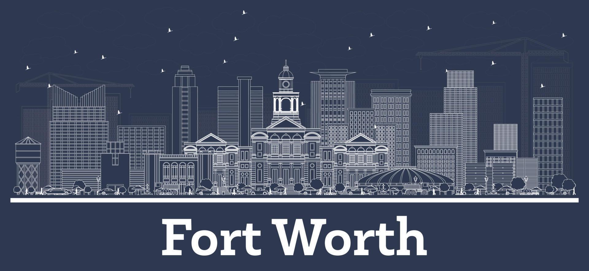 Outline Fort Worth Texas City Skyline with White Buildings. vector