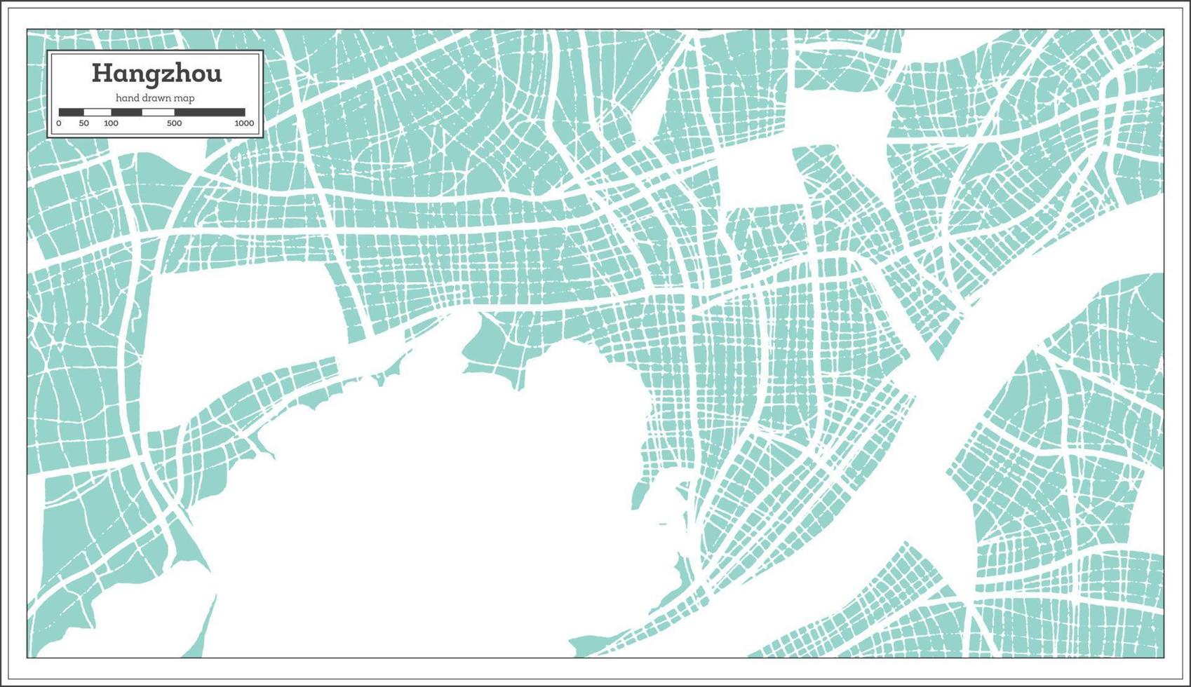 Hangzhou China City Map in Retro Style. Outline Map. vector