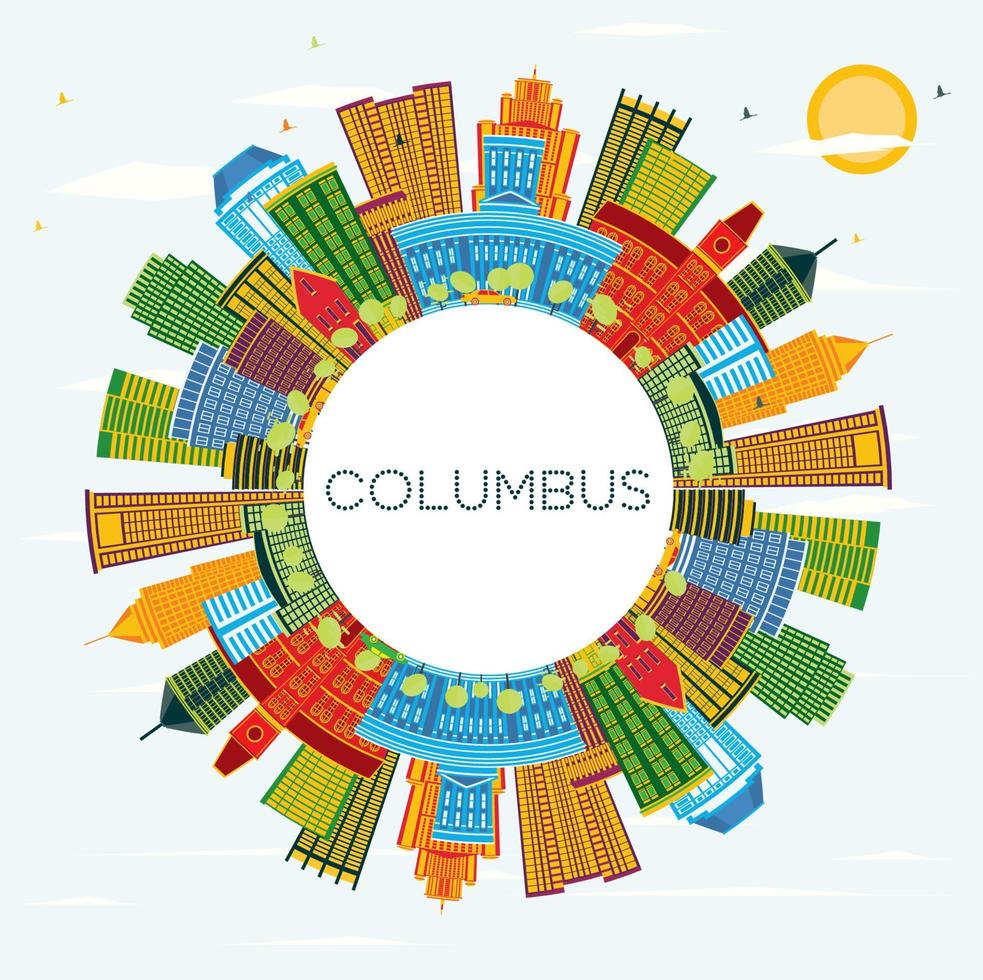 Columbus Ohio City Skyline with Color Buildings, Blue Sky and Copy Space. vector