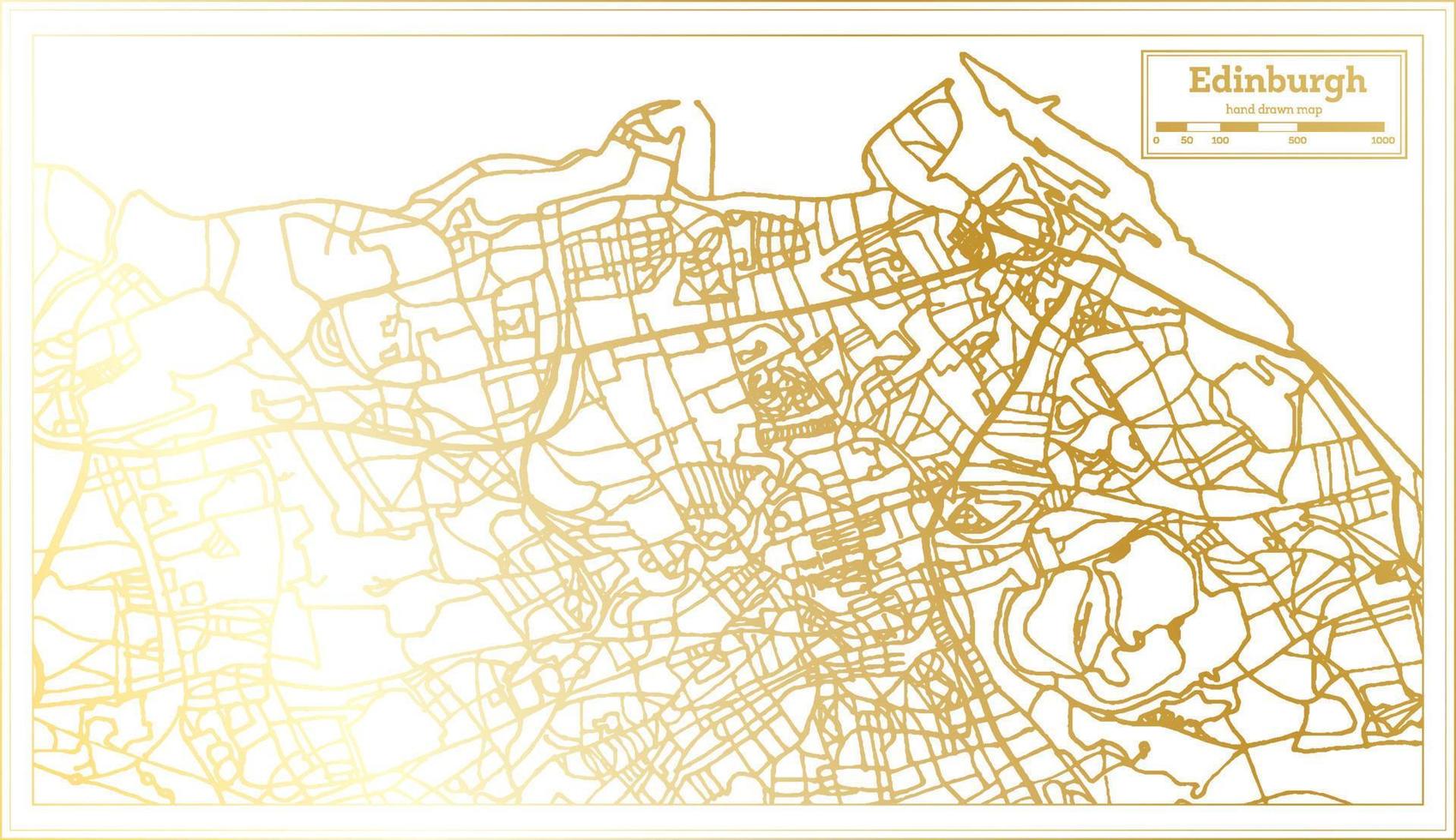 mapa de la ciudad de edimburgo escocia en estilo retro en color dorado. esquema del mapa. vector